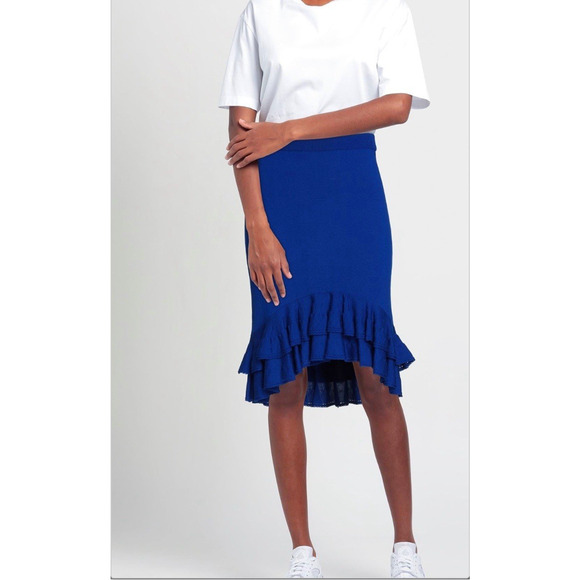 Moschino Couture Wool Skirt Knit Tiered Ruffled Royal Blue Knee Length 10 M - Picture 2 of 10
